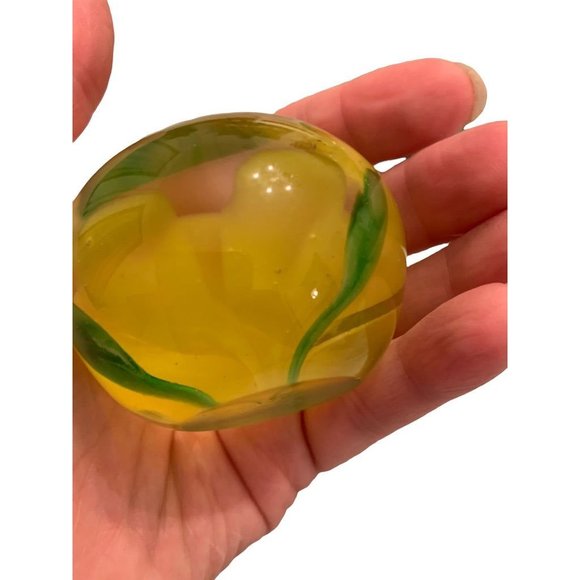 Round Globe Paperweight Yellow Flower 2.2"d x 1.8"h - Picture 4 of 7